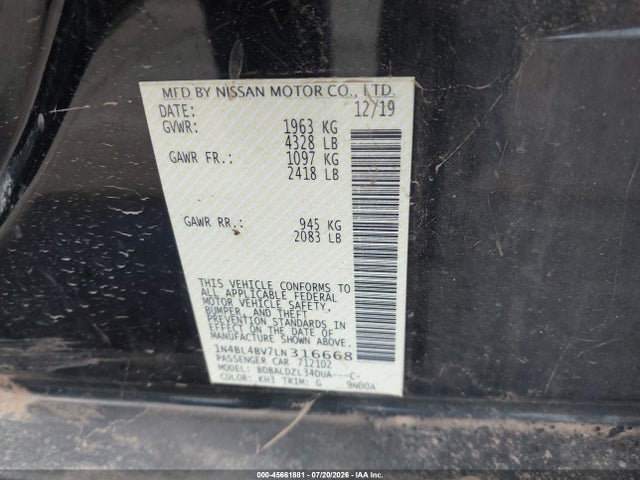 1N4BL4BV7LN316668 Nissan Altima S Fwd