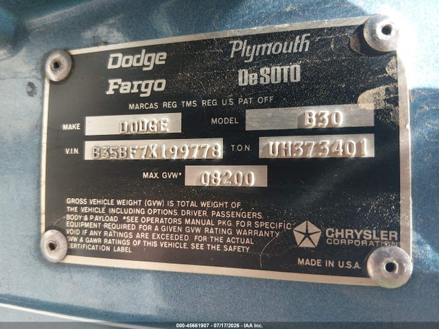 Продажа на аукционе авто 1977 Dodge Tradesman 300, vin: B35BF7X199778, номер лота: 45661907