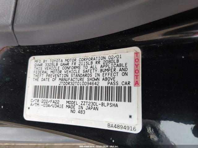 Продажа на аукционе авто 2001 Toyota Celica Gt, vin: JTDDR32T010094642, номер лота: 45661914