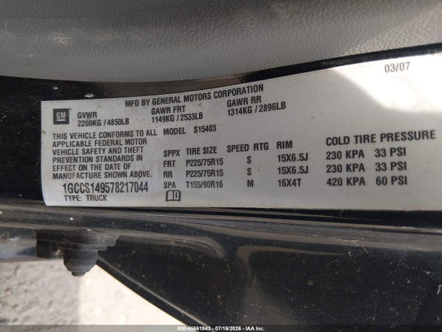 Aukcja sprzedaży 2007 Chevrolet Colorado Ls, vin: 1GCCS149578217044, numer aukcji: 45661943