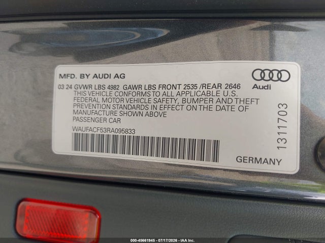 2024 Audi A5 Sportback Premium Plus 45 Tfsi Quattro S Tronic მანქანა იყიდება აუქციონზე, vin: WAUFACF53RA095833, აუქციონის ნომერი: 45661945