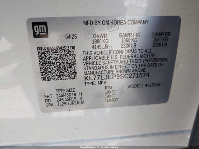 KL77LJEP9SC271574 Chevrolet Trax Fwd 2rs