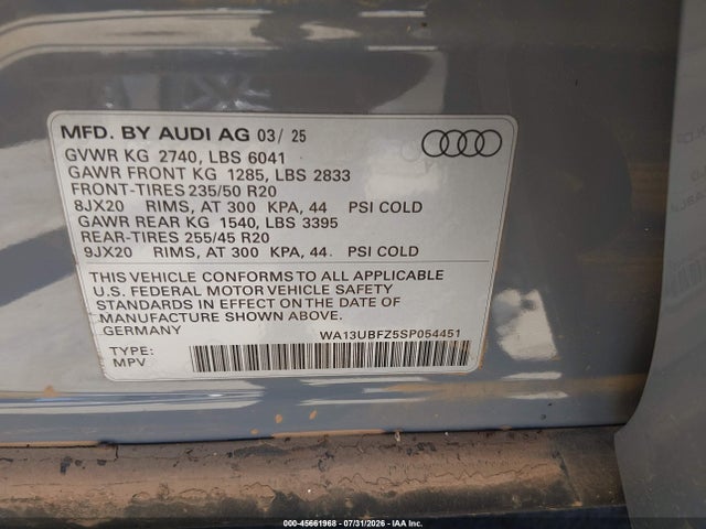 WA13UBFZ5SP054451 Audi Q4 Sportback E-tron Premium Plus 55 Quattro
