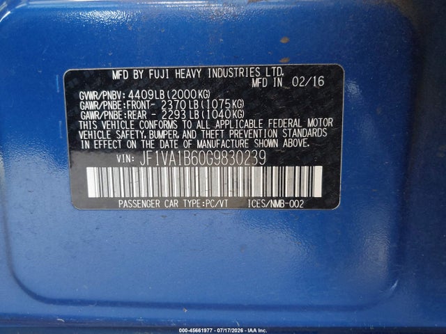 JF1VA1B60G9830239 Subaru WRX