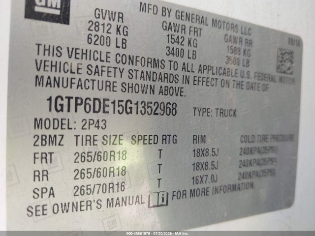 Продаж на аукціоні авто 2016 Gmc Canyon 4wd Slt, vin: 1GTP6DE15G1352968, номер лоту: 45661978