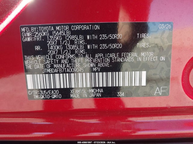 JTMBDAFB7TA009045 Toyota Bz Limited