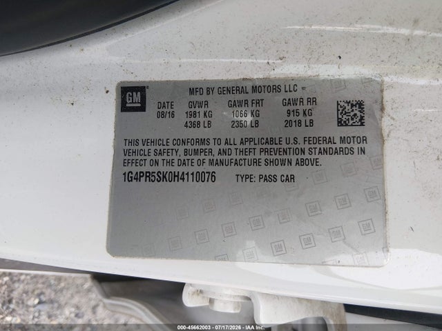 Продаж на аукціоні авто 2017 Buick Verano Sport Touring, vin: 1G4PR5SK0H4110076, номер лоту: 45662003