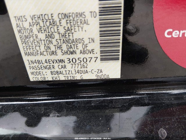 1N4BL4EVXMN305077 Nissan Altima Sl Fwd