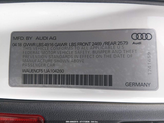 Aukcja sprzedaży 2018 Audi A5 2.0t Premium, vin: WAUENCF51JA104260, numer aukcji: 45662018