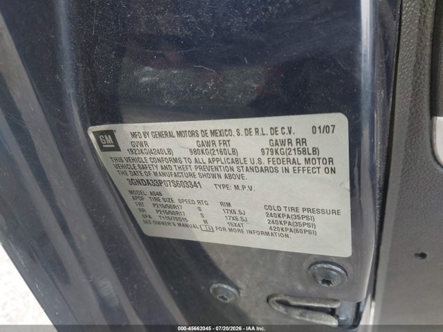 Aukcja sprzedaży 2007 Chevrolet Hhr Lt, vin: 3GNDA33P07S603341, numer aukcji: 45662045