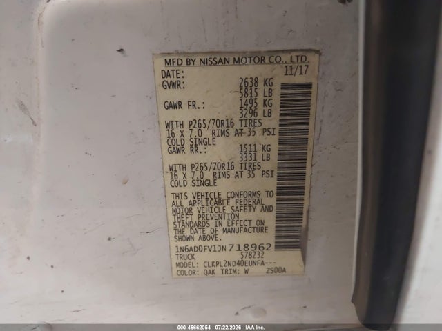 Nissan Frontier Sv 2018 1N6AD0FV1JN718962 Image 9