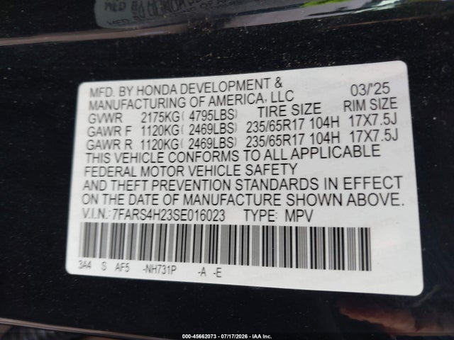 7FARS4H23SE016023 Honda Cr-v Lx Awd