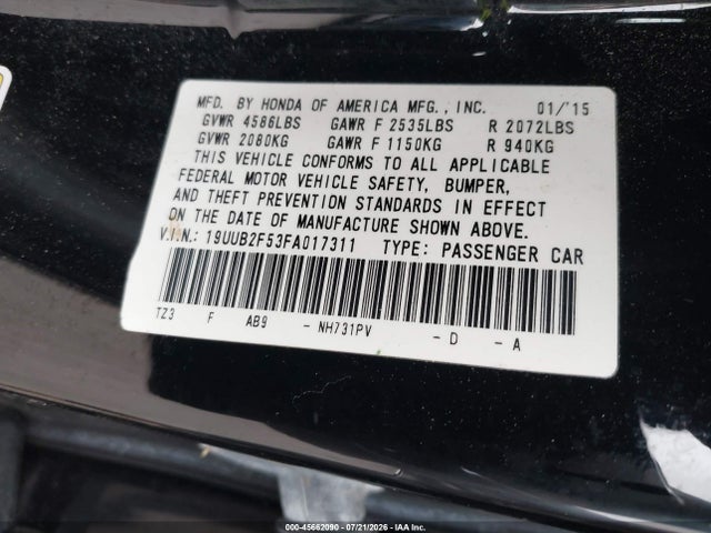 Aukcja sprzedaży 2015 Acura Tlx V6 Tech, vin: 19UUB2F53FA017311, numer aukcji: 45662090