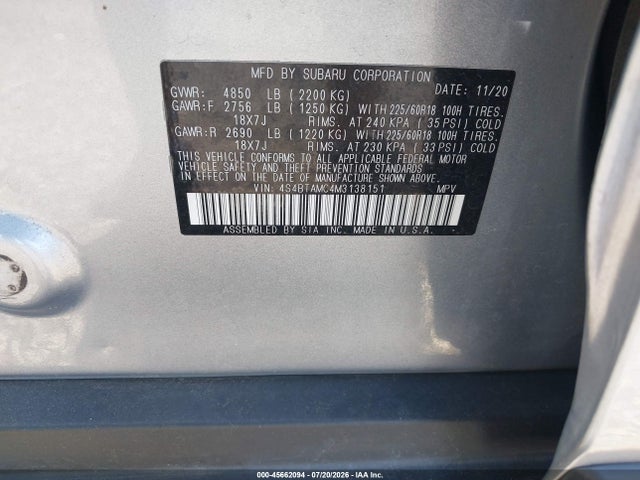 Subaru Outback Limited 2021 4S4BTAMC4M3138151 Image 9