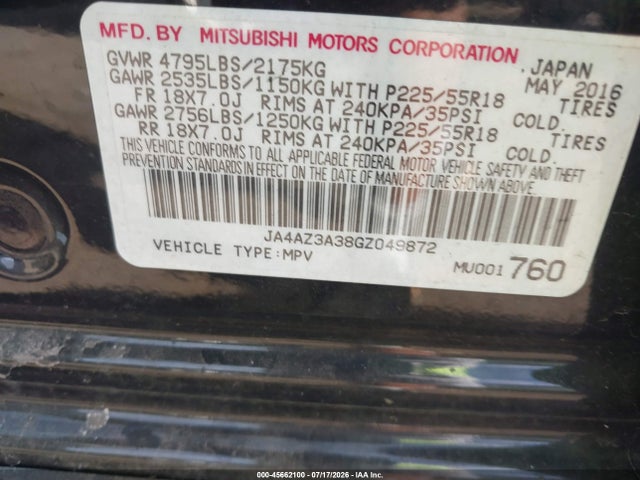JA4AZ3A38GZ049872 Mitsubishi Outlander Es/se/sel