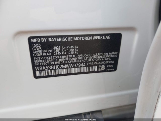 Продаж на аукціоні авто 2021 Bmw 530i, vin: WBA53BH02MWW97944, номер лоту: 45662105