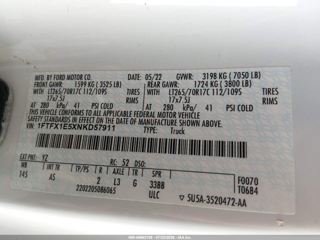 Ford F-150 Xl 2022 1FTFX1E5XNKD57911 Image 9
