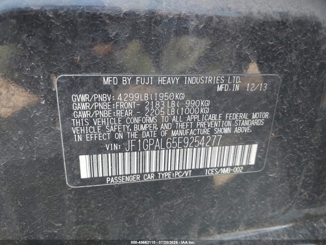 45662110 :رقم المزاد ، JF1GPAL65E9254277 vin ، 2014 Subaru Impreza 2.0i Sport Premium مزاد بيع
