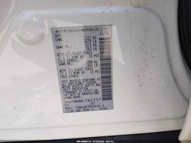 5N1AT2MV8HC767257 Nissan ROGUE SV