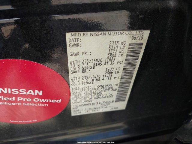 5N1AZ2MG9JN167468 Nissan Murano Platinum