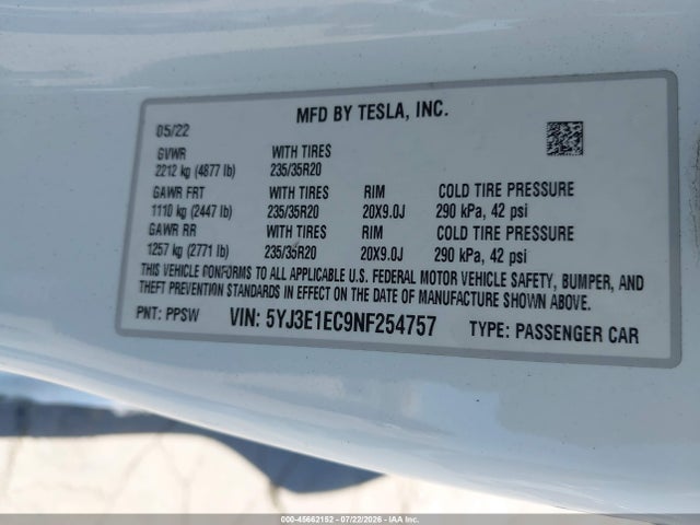 Tesla Model 3 Performance Dual Motor All-wheel Drive 2022 5YJ3E1EC9NF254757 Image 9