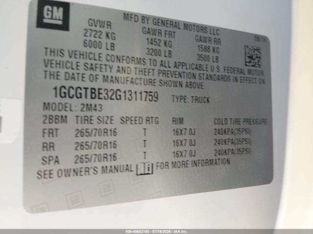 1GCGTBE32G1311759 Chevrolet Colorado 4wd Wt
