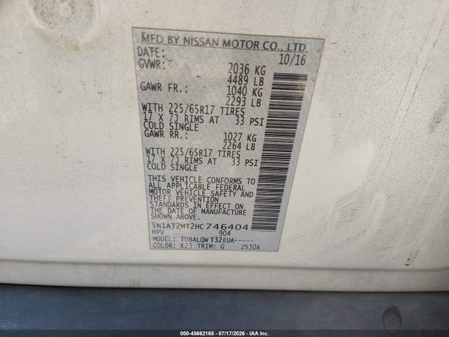 Nissan ROGUE SV 2017 5N1AT2MT2HC746404 Image 9