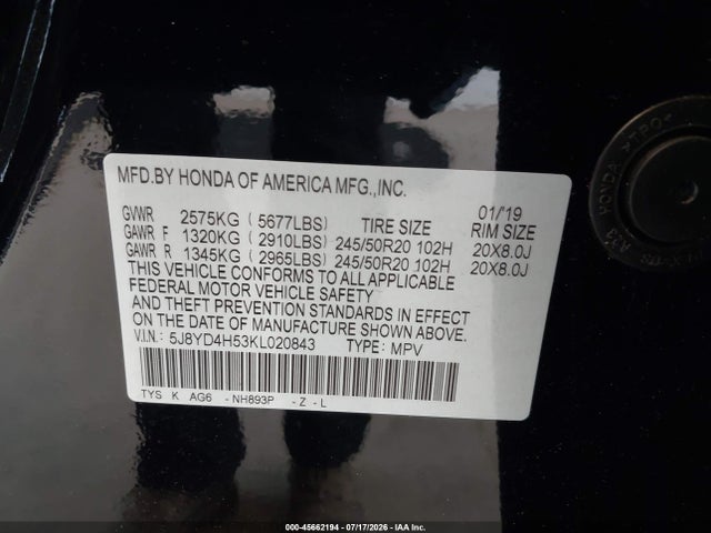 Acura Mdx Tech Pkg 2019 5J8YD4H53KL020843 Image 9