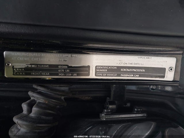 Продажа на аукционе авто 2006 Bentley Continental Gt, vin: SCBCR63W96C037676, номер лота: 45662196