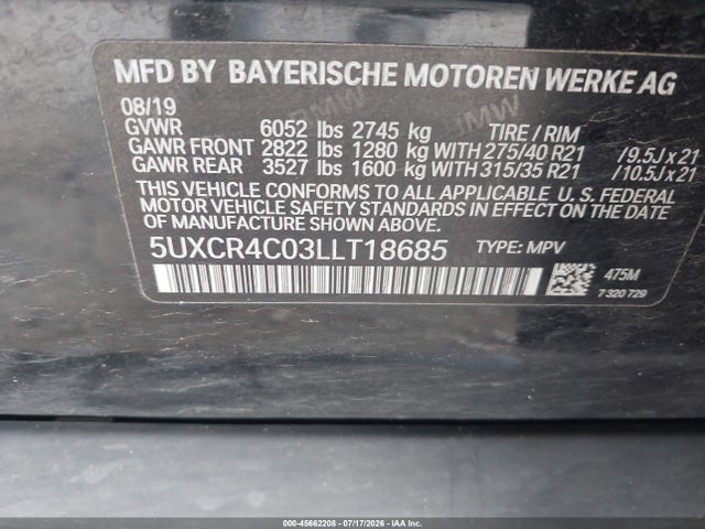 Aukcja sprzedaży 2020 Bmw X5 Sdrive40i, vin: 5UXCR4C03LLT18685, numer aukcji: 45662208