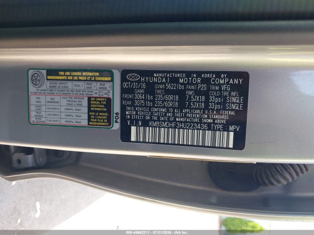 Hyundai Santa Fe Se 2017 KM8SMDHF3HU223436 Image 9