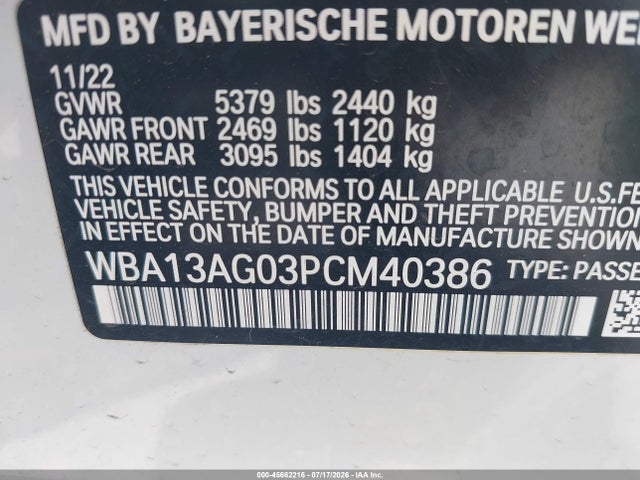 Aukcja sprzedaży 2023 Bmw 530e, vin: WBA13AG03PCM40386, numer aukcji: 45662216
