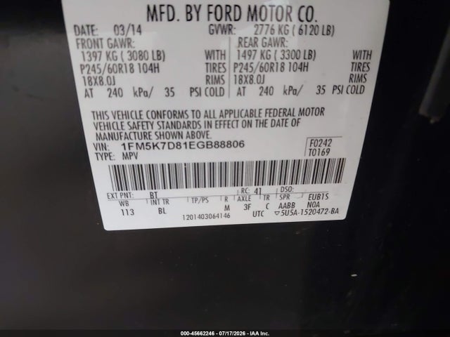 Продажа на аукционе авто 2014 Ford Explorer Xlt, vin: 1FM5K7D81EGB88806, номер лота: 45662246