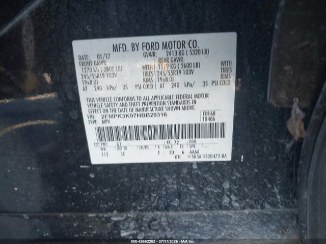 2FMPK3K97HBB29316 Ford Edge Titanium