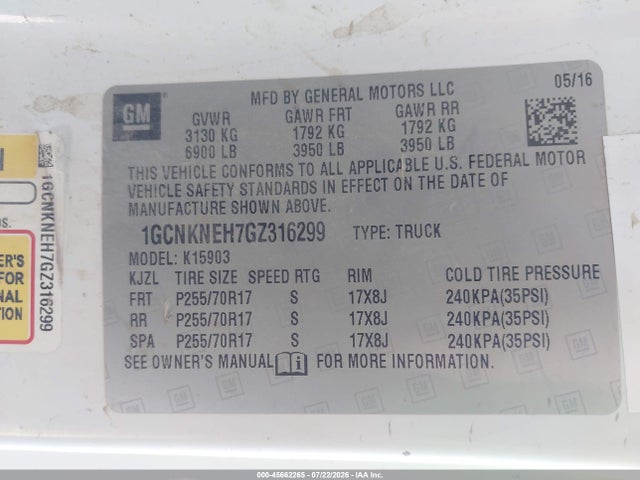 1GCNKNEH7GZ316299 Chevrolet Silverado 1500 Work Truck