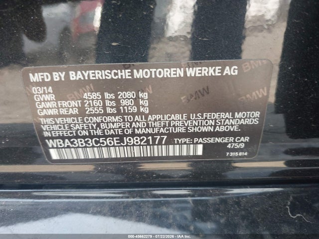 2014 Bmw 328i Xdrive მანქანა იყიდება აუქციონზე, vin: WBA3B3C56EJ982177, აუქციონის ნომერი: 45662279