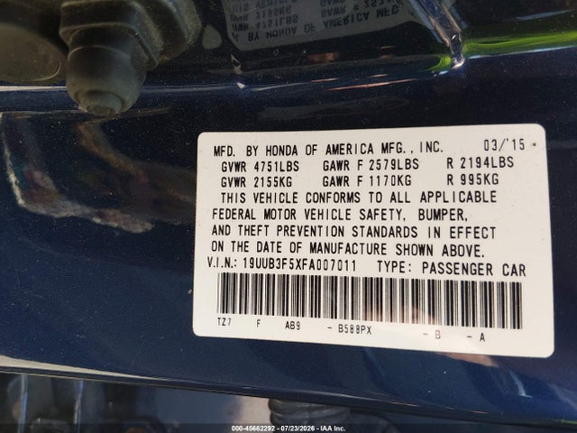 Aukcja sprzedaży 2015 Acura Tlx V6 Tech, vin: 19UUB3F5XFA007011, numer aukcji: 45662292