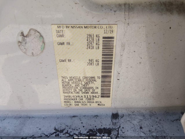 1N4BL4CV4LN315962 Nissan Altima Sr Fwd