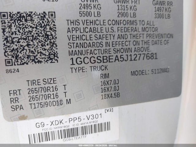 Chevrolet Colorado Wt 2018 1GCGSBEA5J1277681 Image 9