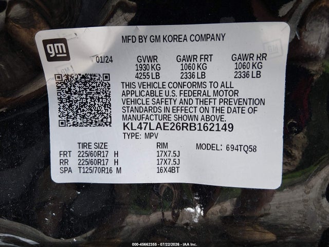 45662355 :رقم المزاد ، KL47LAE26RB162149 vin ، 2024 Buick Envista Preferred Fwd مزاد بيع