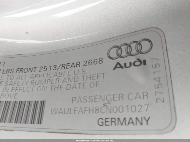 Продажа на аукционе авто 2012 Audi A5 2.0t Premium, vin: WAULFAFH8CN001027, номер лота: 45662363