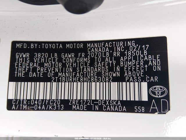 Toyota COROLLA SE 2017 2T1BURHE8HC863082 Image 9
