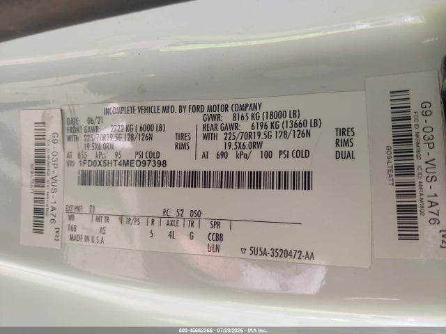 1FD0X5HT4MED97398 Ford Super Duty F-550 Drw Xl