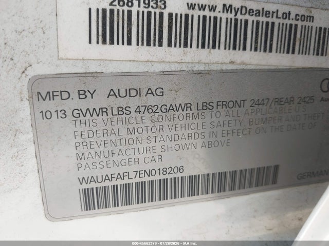 Продаж на аукціоні авто 2014 Audi A4 2.0t Premium, vin: WAUAFAFL7EN018206, номер лоту: 45662379