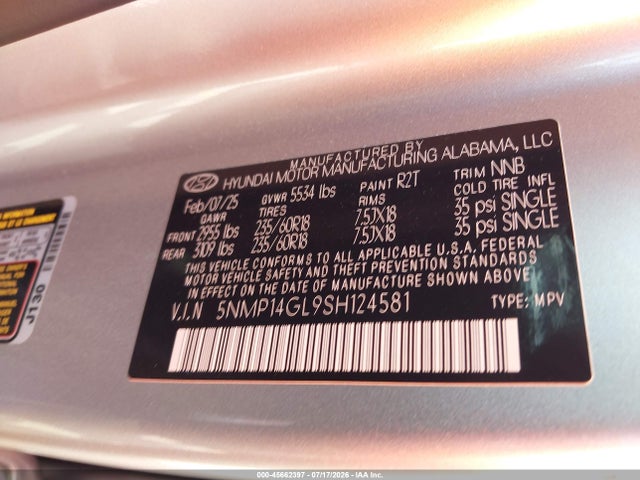 Продажа на аукционе авто 2025 Hyundai Santa Fe Se, vin: 5NMP14GL9SH124581, номер лота: 45662397