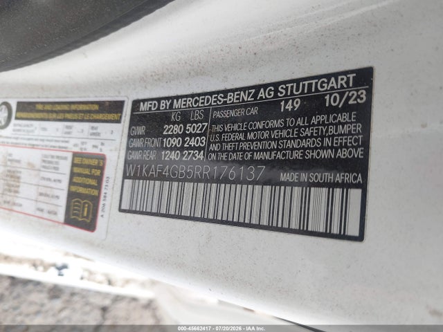 Продаж на аукціоні авто 2024 Mercedes-benz C 300, vin: W1KAF4GB5RR176137, номер лоту: 45662417