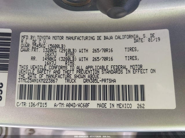 3TMCZ5AN1KM223867 Toyota Tacoma Trd Off Road