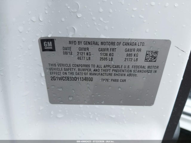 45662423 :رقم المزاد ، 2G1WC5E33D1134800 vin ، 2013 Chevrolet Impala Ltz مزاد بيع