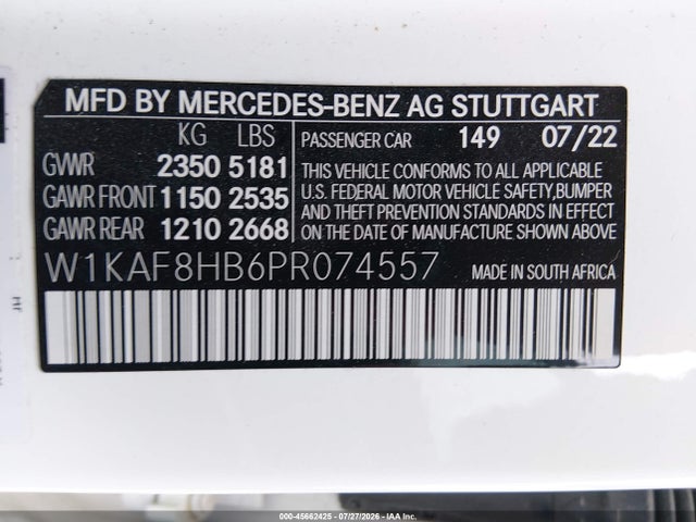 Продажа на аукционе авто 2023 Mercedes-benz Amg C 43 4matic, vin: W1KAF8HB6PR074557, номер лота: 45662425