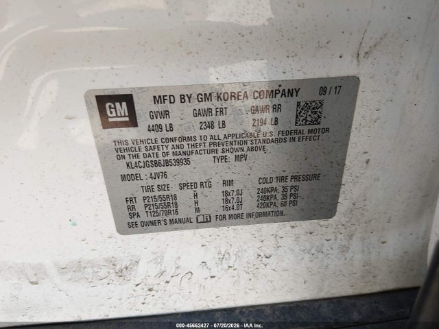 Продаж на аукціоні авто 2018 Buick Encore Essence, vin: KL4CJGSB6JB539935, номер лоту: 45662427